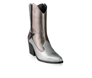 Women's Silver Metallic Premium Leather Star Icon Boots Stella By Bala Di Gala