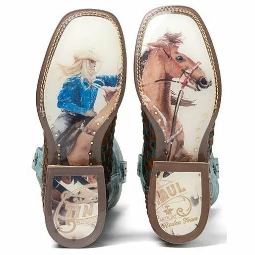 Women's Tin Haul Gitchu A Good One Boots Barrel Racer Sole Handcrafted Turquoise