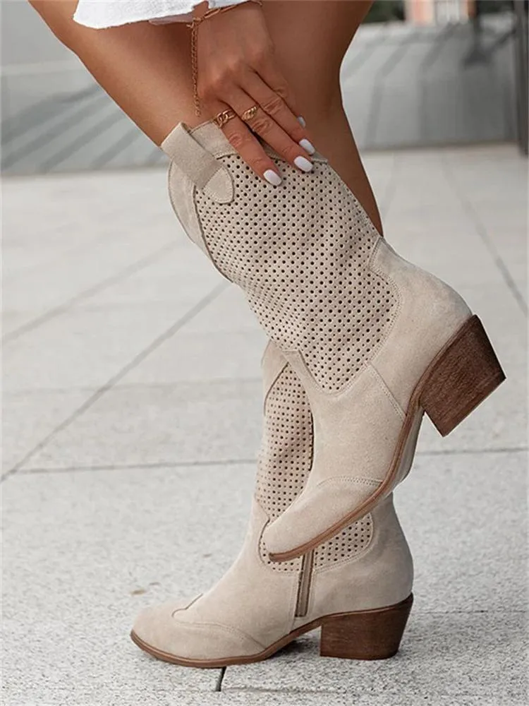 Women's Western Cowboy Boots | Perforated Suede Design
