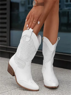 Women's Western Cowboy Boots | Perforated Suede Design