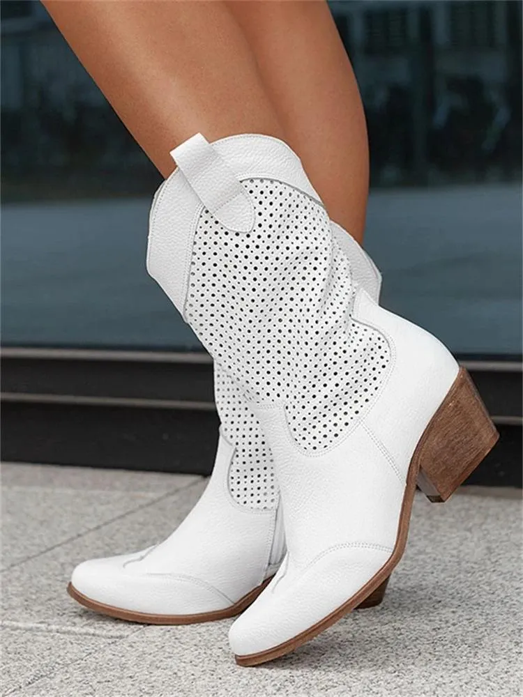 Women's Western Cowboy Boots | Perforated Suede Design
