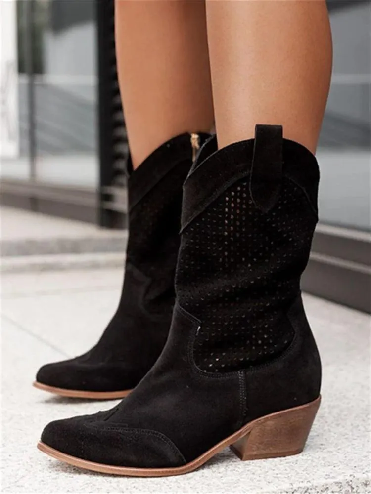Women's Western Cowboy Boots | Perforated Suede Design
