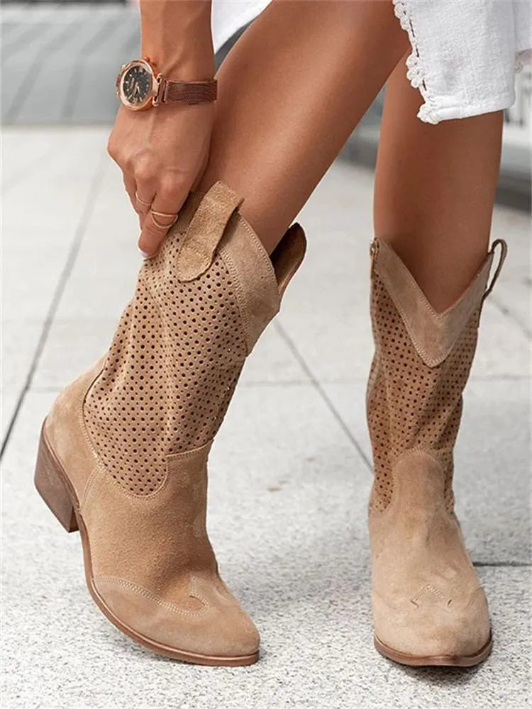 Women's Western Cowboy Boots | Perforated Suede Design
